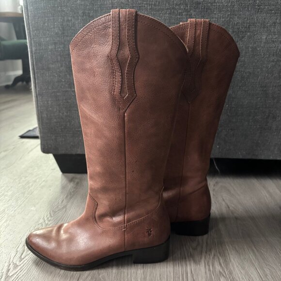FRYE | Women's Ray Western Pull-On Seam Tall Leather Boots 6.5 Brown Cognac Soft - Picture 3 of 11